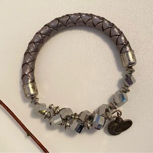 Alex And Ani Vintage Sixty-Six Silver Braided Leather & Bead Wrap Bracelet